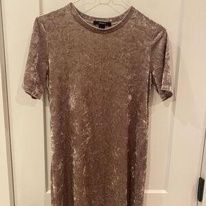Crushed Velvet Short Sleeve Dress in Taupe